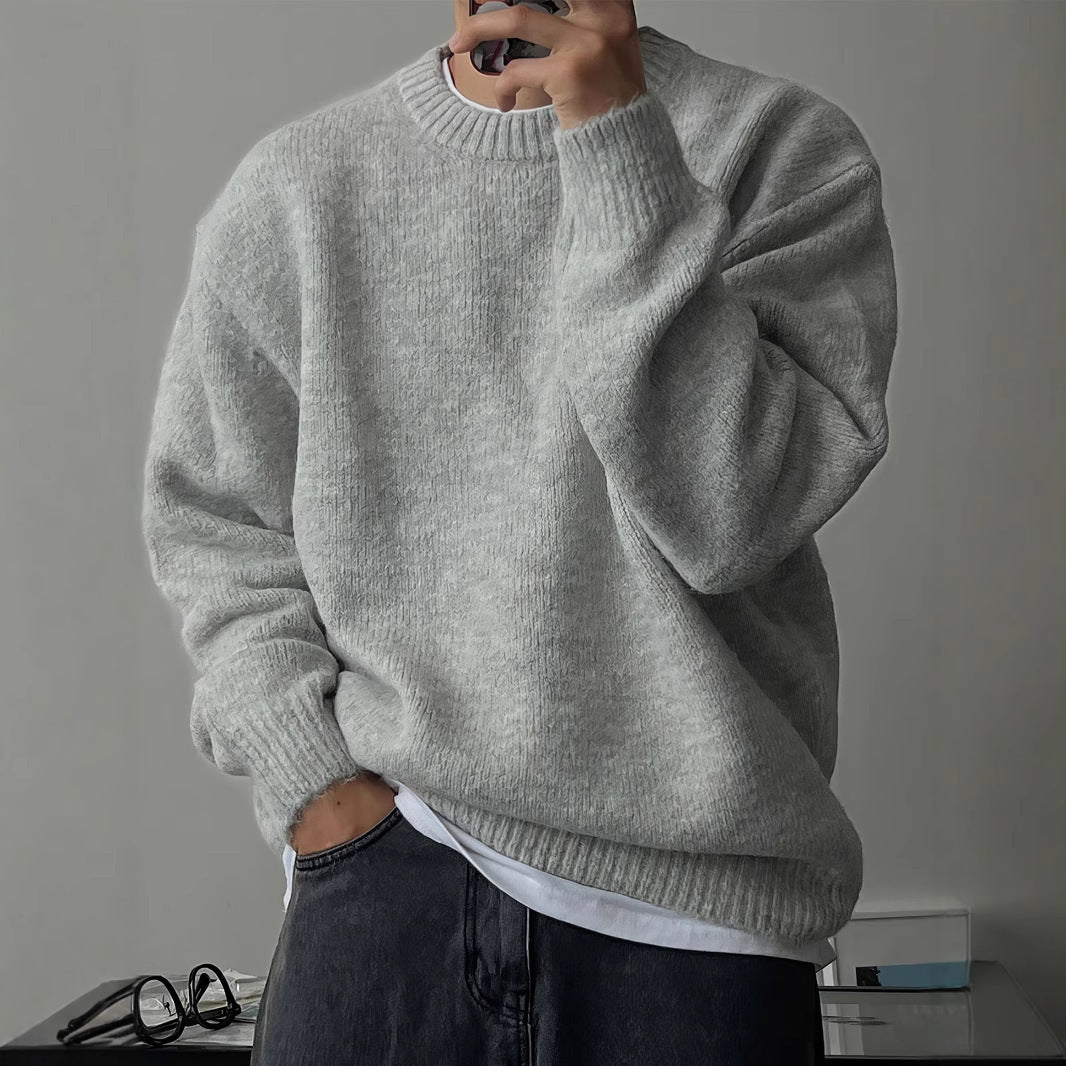 Dropped-shoulder Round-neck Knit Sweatshirt