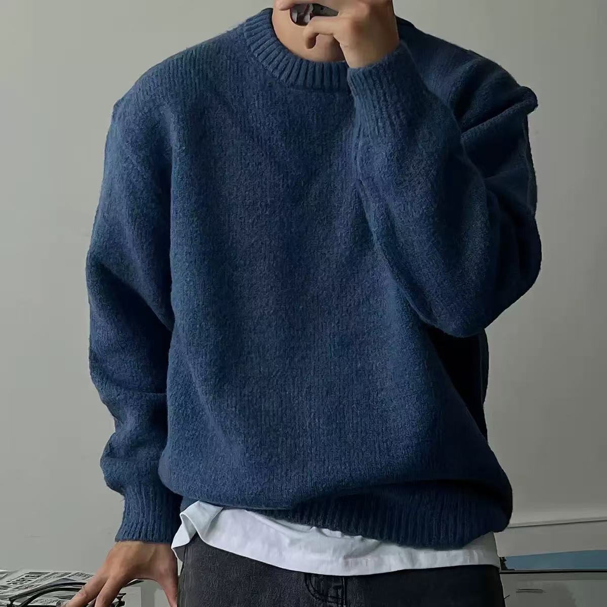 Dropped-shoulder Round-neck Knit Sweatshirt