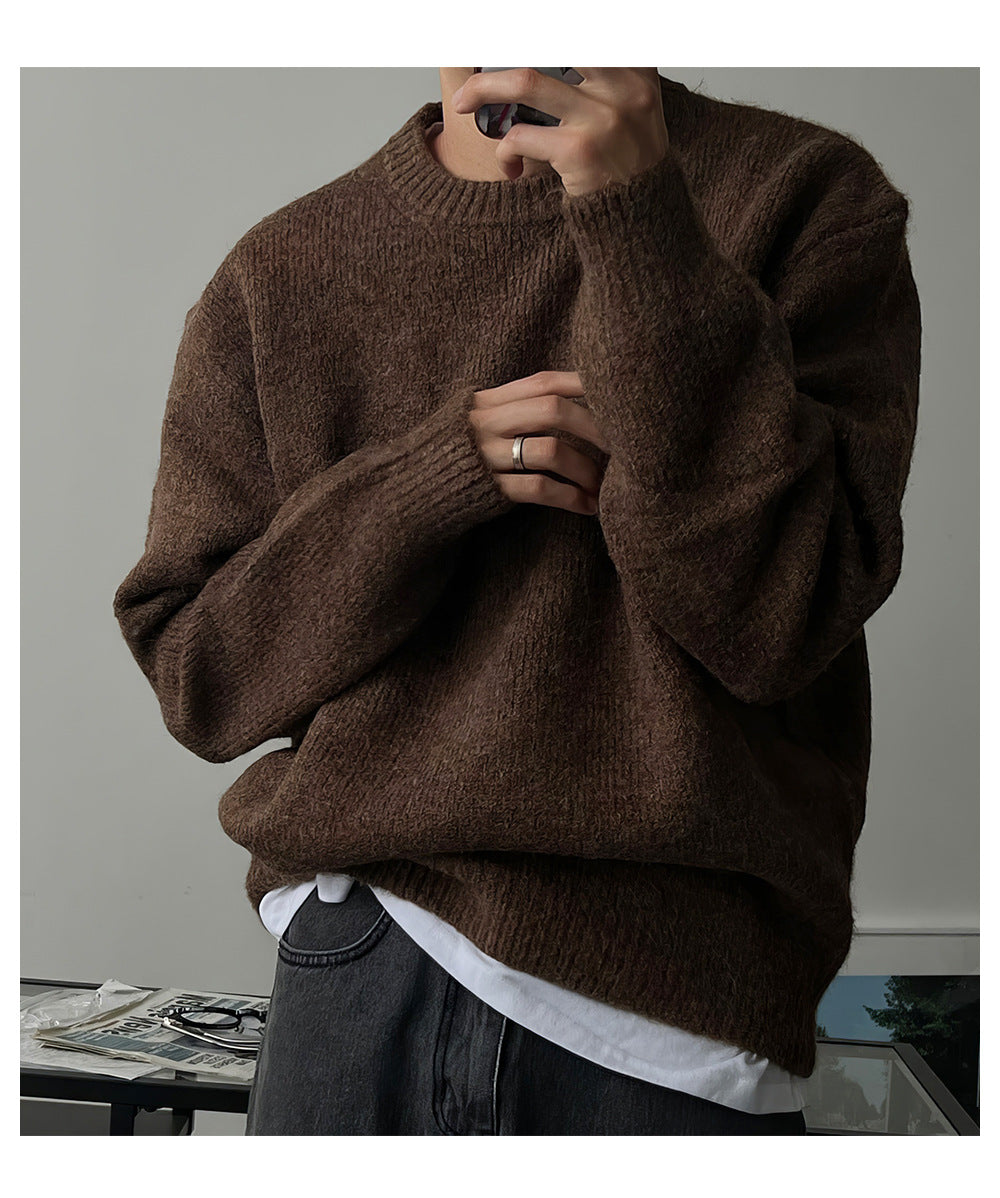 Dropped-shoulder Round-neck Knit Sweatshirt