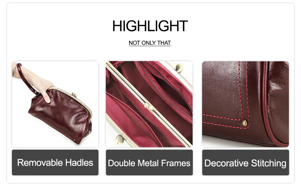Genuine Leather Women Clutch Wallet Kiss Lock Design