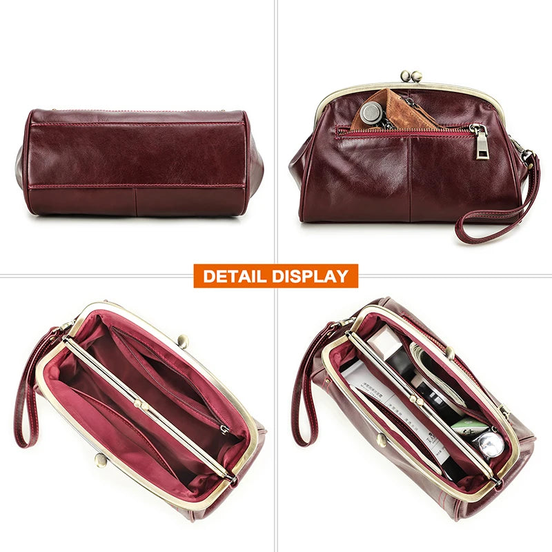 Genuine Leather Women Clutch Wallet Kiss Lock Design