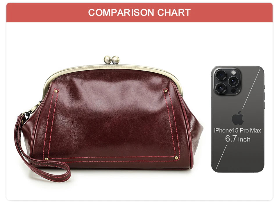 Genuine Leather Women Clutch Wallet Kiss Lock Design