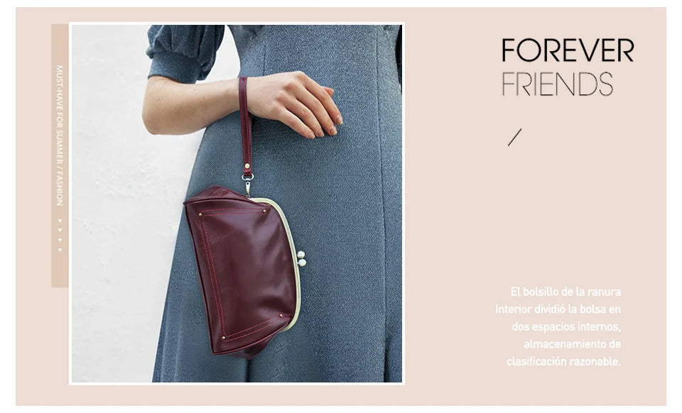 Genuine Leather Women Clutch Wallet Kiss Lock Design