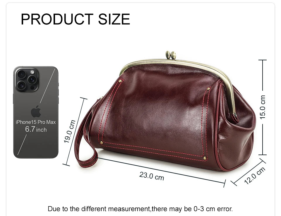 Genuine Leather Women Clutch Wallet Kiss Lock Design