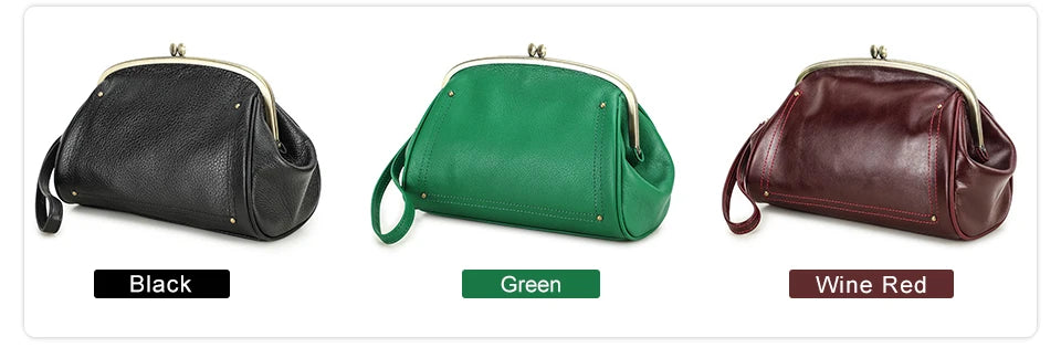 Genuine Leather Women Clutch Wallet Kiss Lock Design