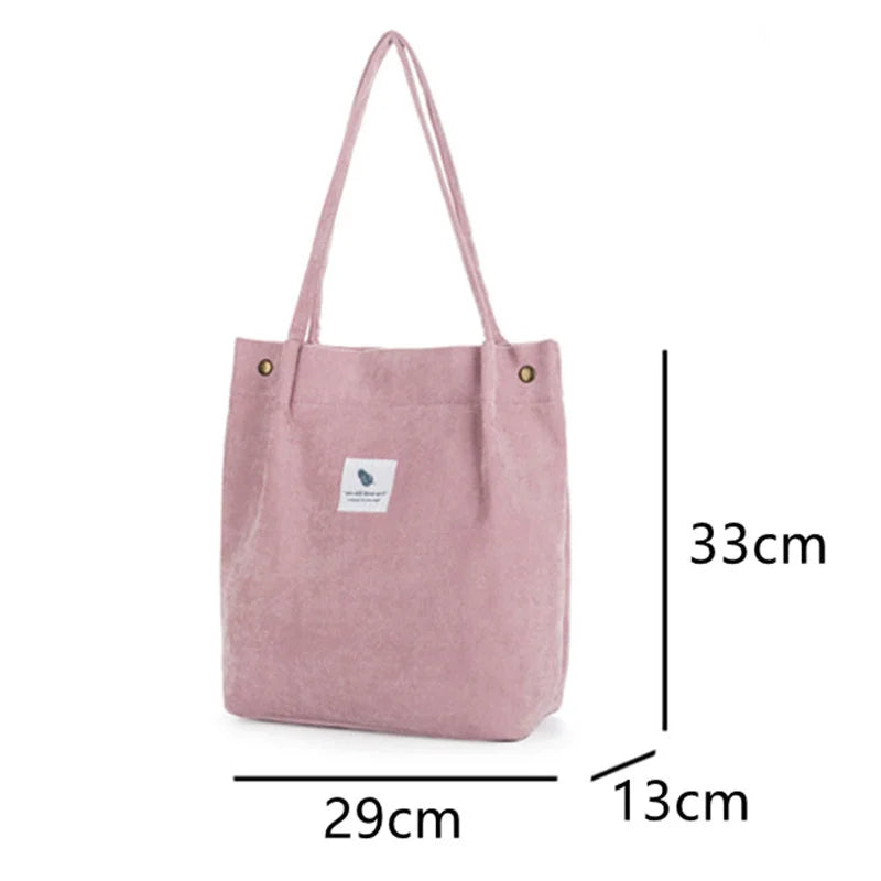 Women Corduroy Shoulder Shopping Bags Reusable Casual Outdoor Party Tote 2024 New Female Bag Handbags with Button Eco Organizer