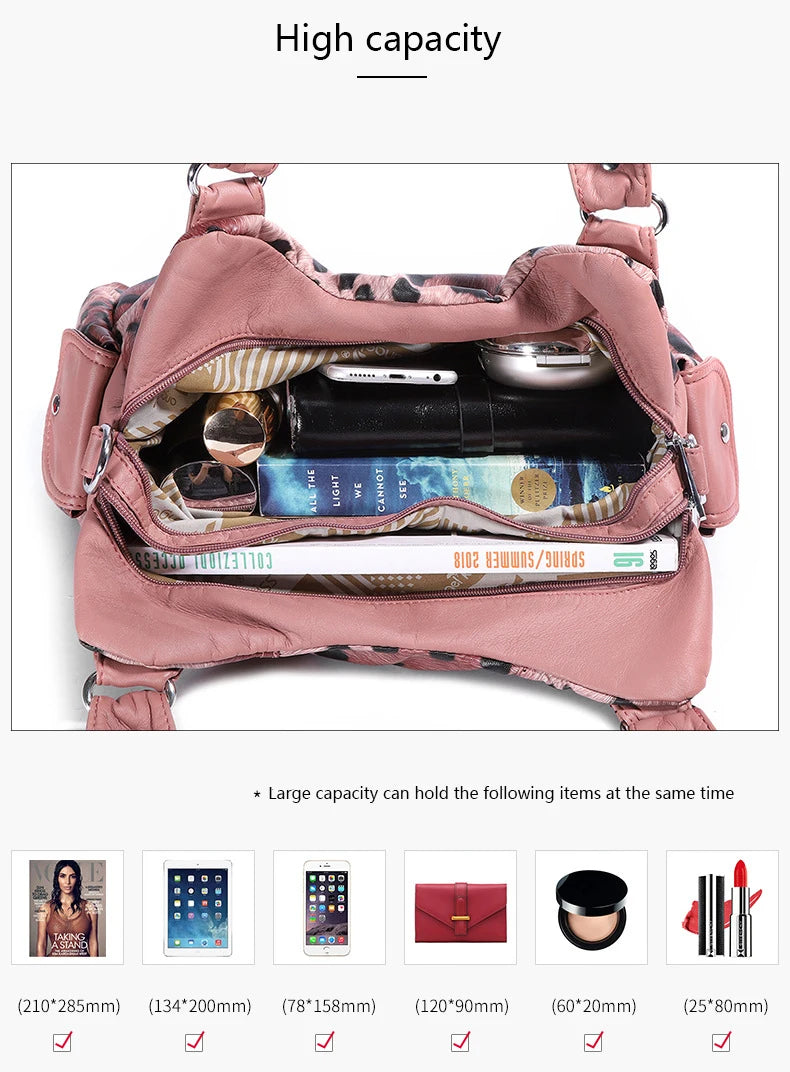 Women Soft PU Leather Handbags Luxury Large Capacity Shoulder Bags Multi-pocket Shopping Crossbody Bag Fashion Leopard Tote Bags