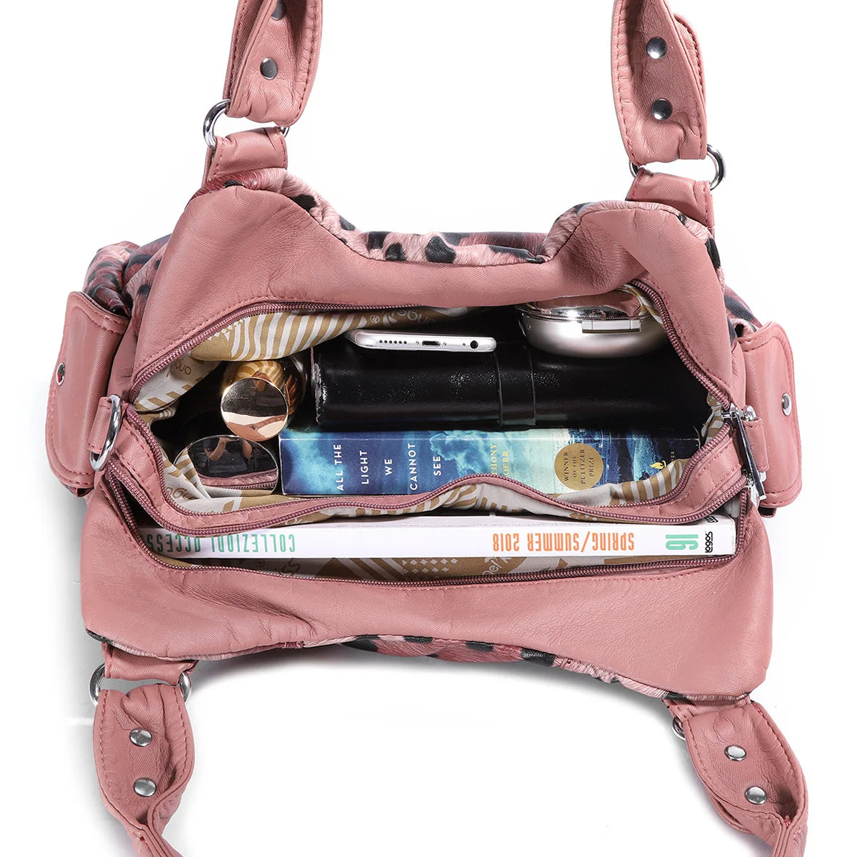 Women Soft PU Leather Handbags Luxury Large Capacity Shoulder Bags Multi-pocket Shopping Crossbody Bag Fashion Leopard Tote Bags