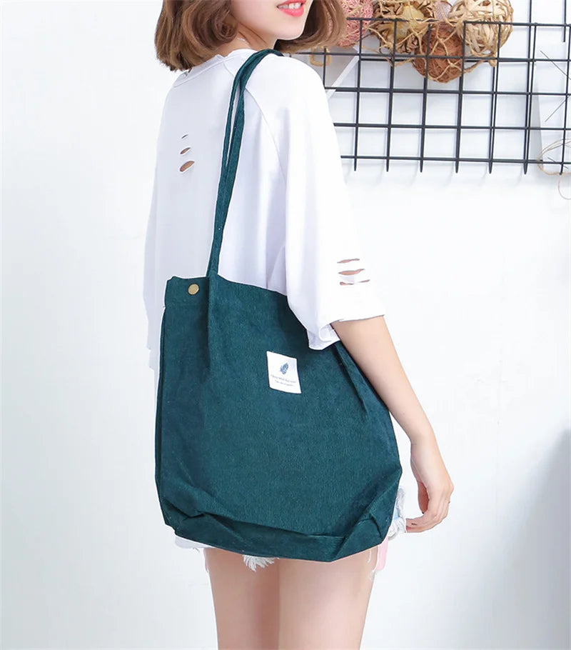 Women Corduroy Shoulder Shopping Bags Reusable Casual Outdoor Party Tote 2024 New Female Bag Handbags with Button Eco Organizer