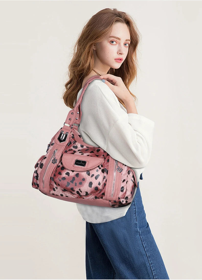 Women Soft PU Leather Handbags Luxury Large Capacity Shoulder Bags Multi-pocket Shopping Crossbody Bag Fashion Leopard Tote Bags