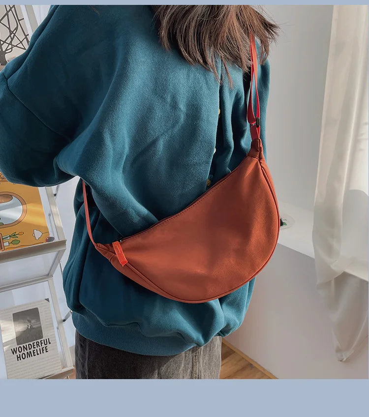 Simple Design Women's Messenger Bag Fashion Ladies Nylon Hobos Small Shoulder Bags Vintage Female Girls Purse Cloth Handbags