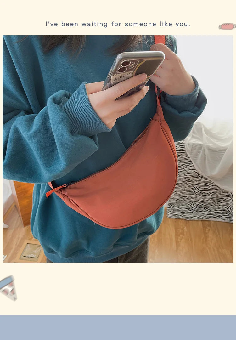 Simple Design Women's Messenger Bag Fashion Ladies Nylon Hobos Small Shoulder Bags Vintage Female Girls Purse Cloth Handbags