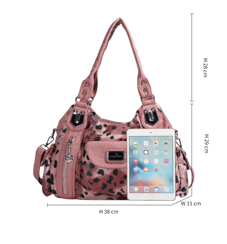 Women Soft PU Leather Handbags Luxury Large Capacity Shoulder Bags Multi-pocket Shopping Crossbody Bag Fashion Leopard Tote Bags