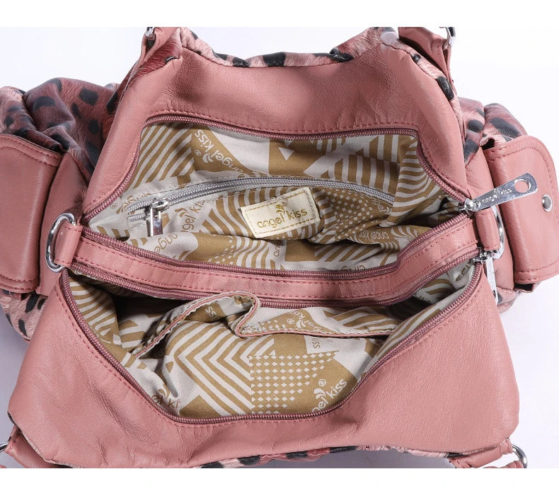 Women Soft PU Leather Handbags Luxury Large Capacity Shoulder Bags Multi-pocket Shopping Crossbody Bag Fashion Leopard Tote Bags