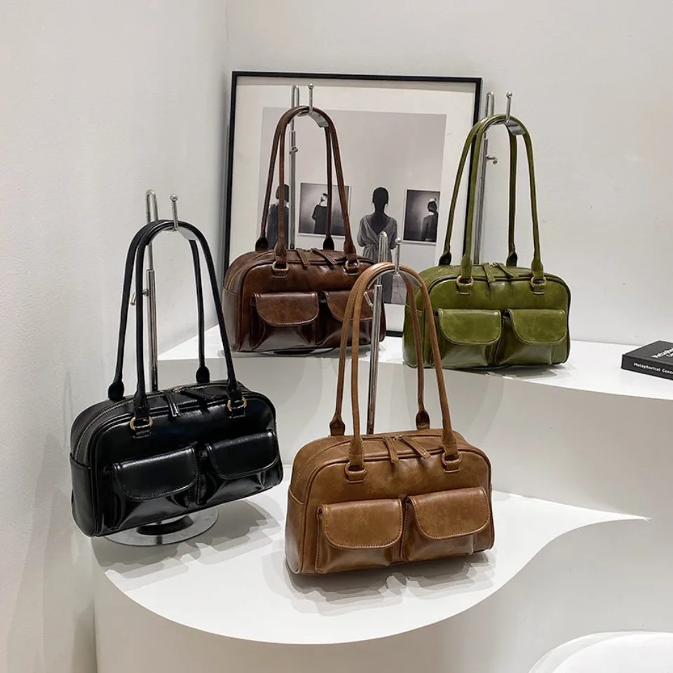Vintage/Business Shoulder Pu Leather 2 Pocket Chic Female Underarm Bag