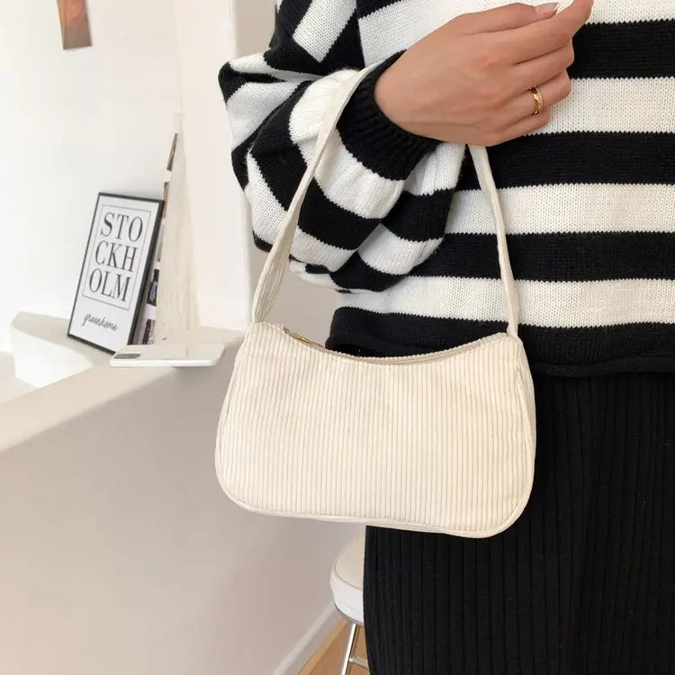 Fashion Vintage Women Handbags Corduroy Underarm Bag Casual Women Shoulder Bags Solid Color Zipper Female Handbag Clutch