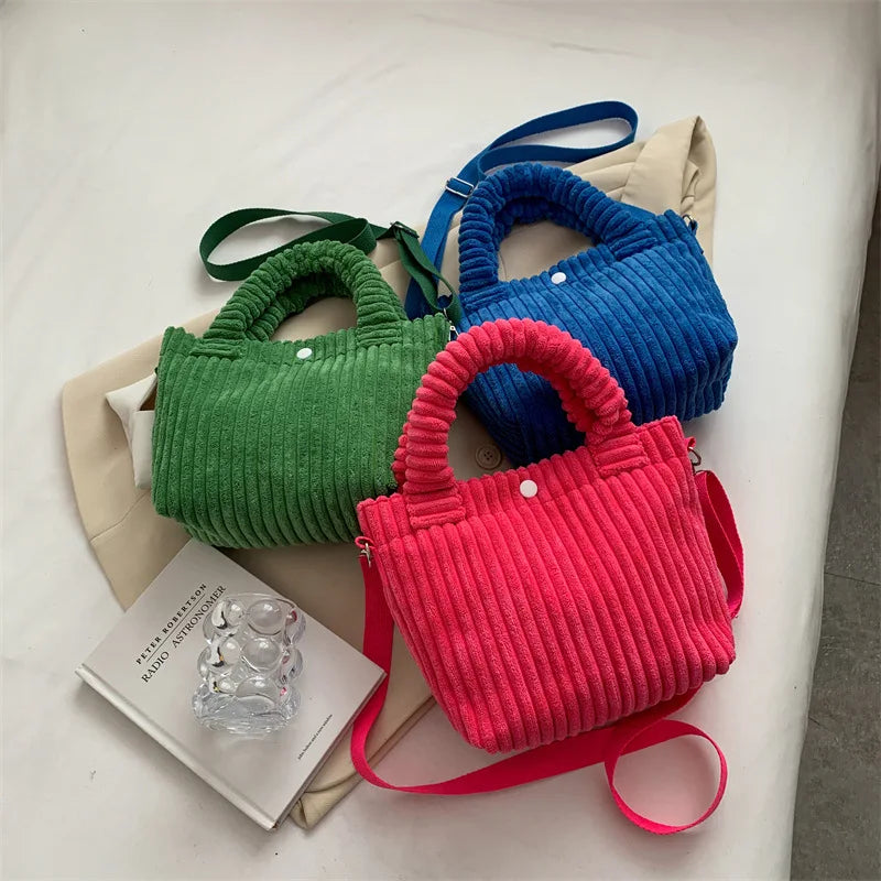 2025 Trend New Handbags Niche Versatile Bucket Shoulder Bags Fashion Corduroy Women's Bag Female Nylon Button Crossbody Bags