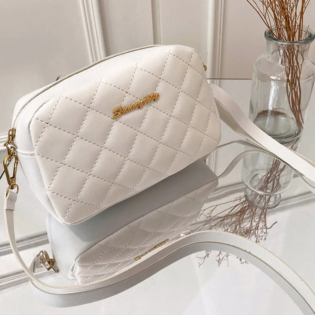 PU Lattice Fashion Women Bag Solid Color Stylish Ladies Handbags Shopping Daily Purse Embroidered Shoulder Crossbody Bag