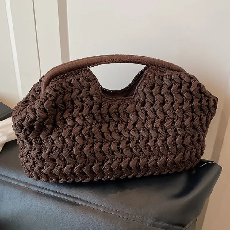 Woven Banquet Handbag Summer Bohemian Seaside Vacation Beach Bag Fashionable Advanced Clip Crossbody Bag Brand Women's Woven Bag