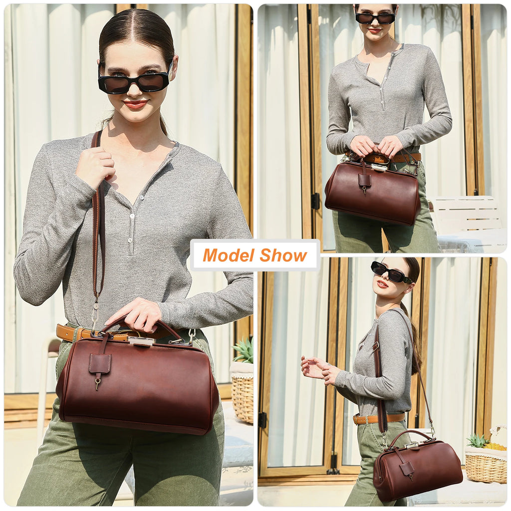 CONTACT'S Genuine Leather Top Handle Bags for Women Sling Shoulder Bags Tote Bag Handbags Metal Frame Female Bags Ladies Fashion