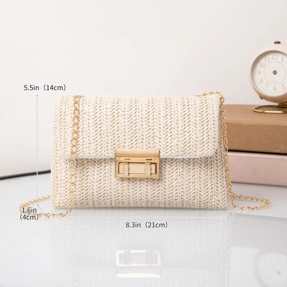 Fashion Straw Shoulder Bag Woven High Capacity Clutch Handbag Handmade Crossbody Bag Women