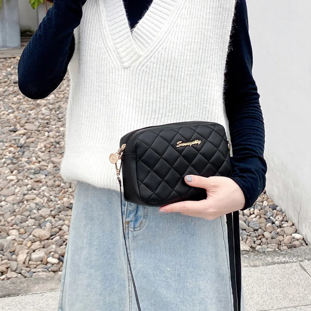 PU Lattice Fashion Women Bag Solid Color Stylish Ladies Handbags Shopping Daily Purse Embroidered Shoulder Crossbody Bag
