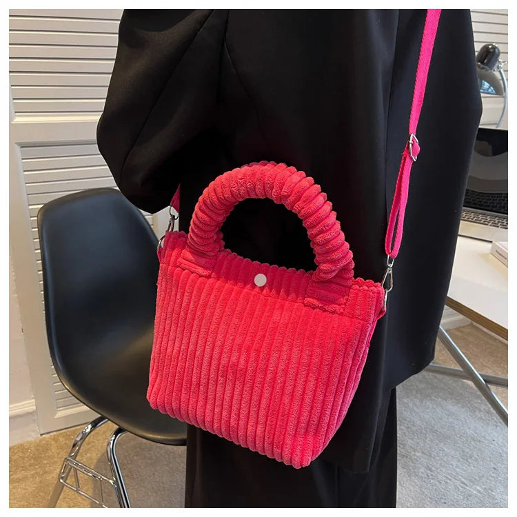 2025 Trend New Handbags Niche Versatile Bucket Shoulder Bags Fashion Corduroy Women's Bag Female Nylon Button Crossbody Bags
