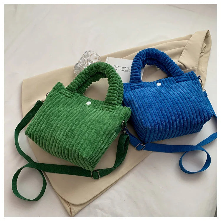 2025 Trend New Handbags Niche Versatile Bucket Shoulder Bags Fashion Corduroy Women's Bag Female Nylon Button Crossbody Bags