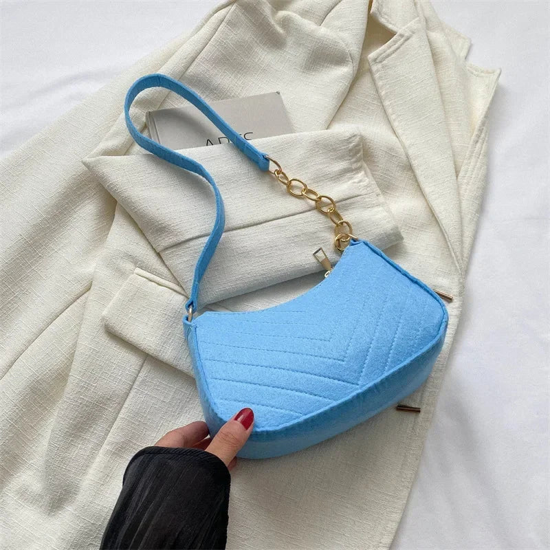 Felt Mini Shoulder Bags for Women Underarm Bags Texture Solid Color Casual Handbags Female Light Crossbody Bags