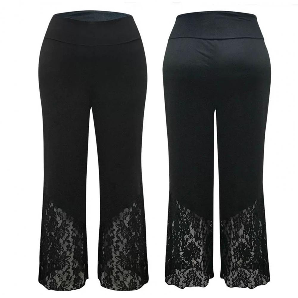 Wide Leg Flower Embroidery Women Pants High Waist Loose See-through Lace Patchwork Summer Pants Female Vintage