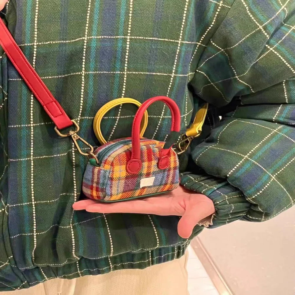 Fashion Retro Plaid Retro Shoulder Bag Portable American Retro Style Handbag Simple Style Crossbody Bag Women