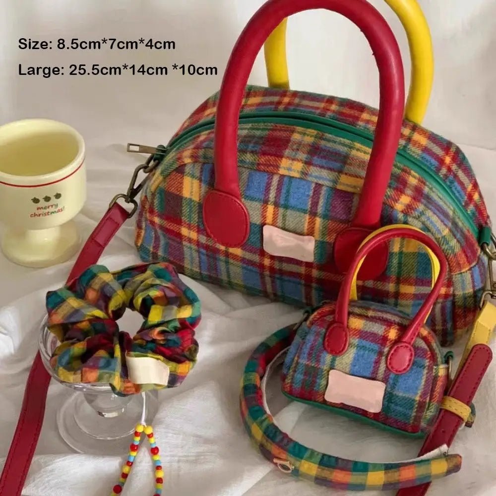 Fashion Retro Plaid Retro Shoulder Bag Portable American Retro Style Handbag Simple Style Crossbody Bag Women