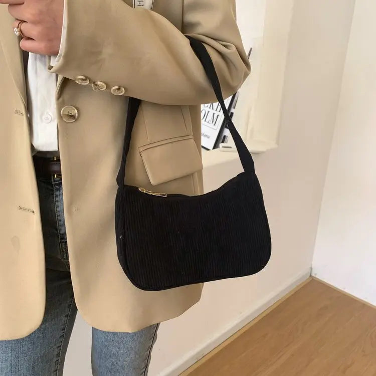 Fashion Vintage Women Handbags Corduroy Underarm Bag Casual Women Shoulder Bags Solid Color Zipper Female Handbag Clutch