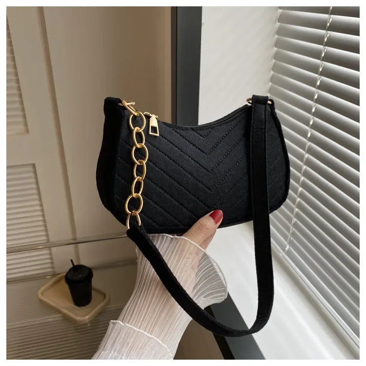 Felt Mini Shoulder Bags for Women Underarm Bags Texture Solid Color Casual Handbags Female Light Crossbody Bags