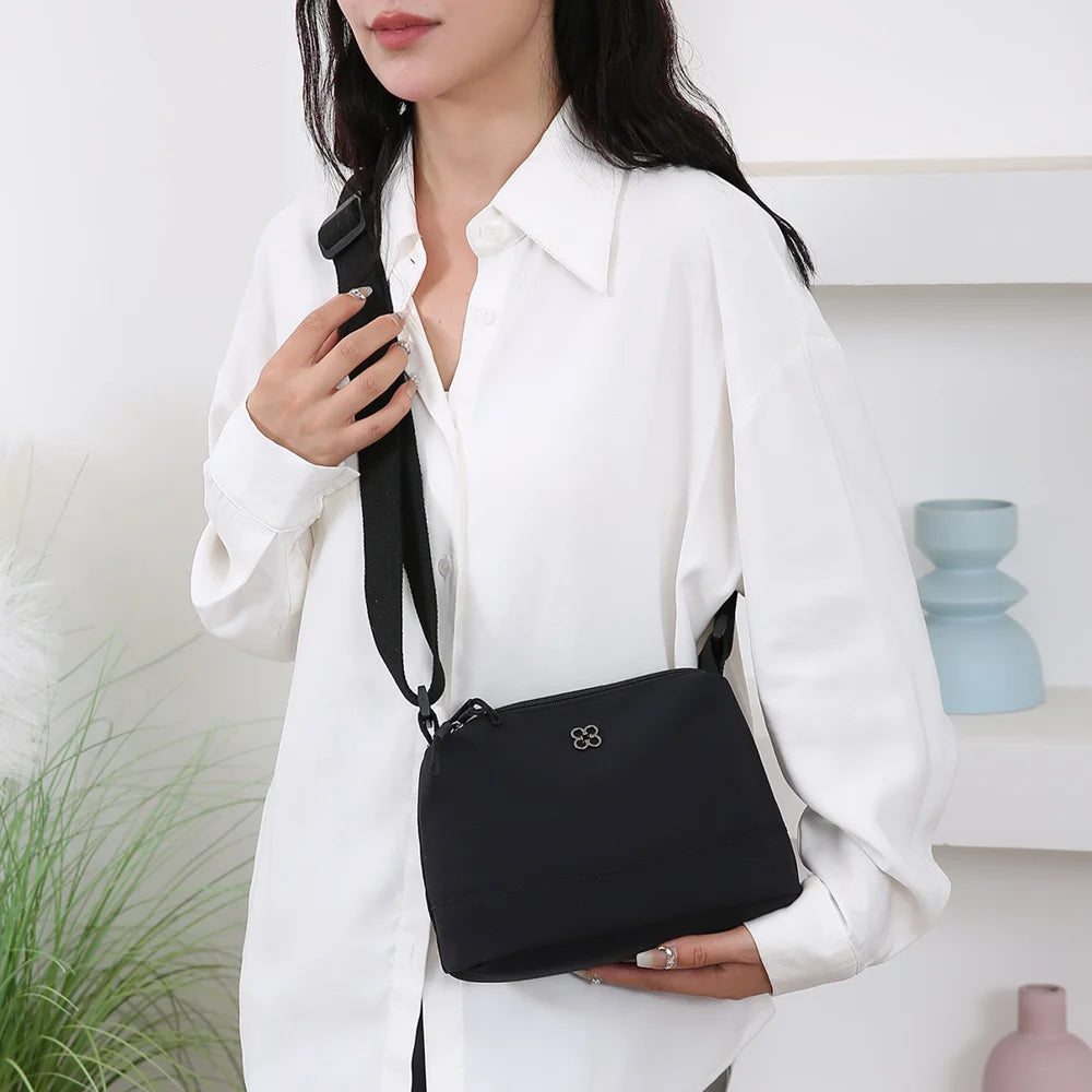 New Soft Nylon Cloth Women Shoulder Bag Multiple Pockets Casual Style Crossbody Bags Solid Color Tote Bag Girls