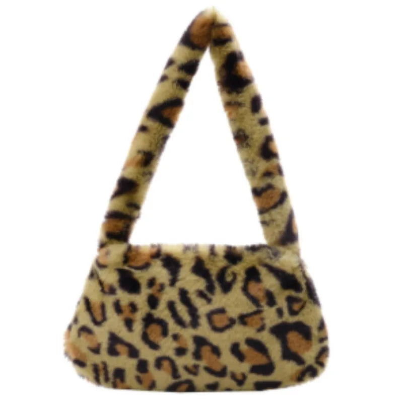 New Fluffy Totes Soft Plush Shoulder Underarm Bag Solid Color Purse Autumn Winter Handbag Women Lady Fashion Storage Pouch