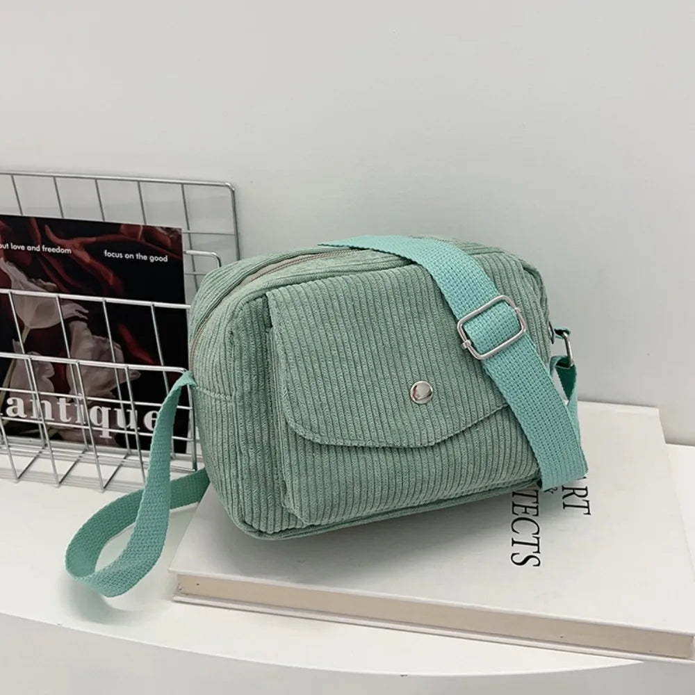 New Corduroy Striped Crossbody Bag Simple Design Adjustable Strap Shoulder Bags Solid Colour Mini Coin Pouch for Casual Wear