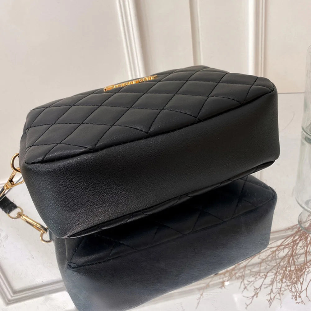 PU Lattice Fashion Women Bag Solid Color Stylish Ladies Handbags Shopping Daily Purse Embroidered Shoulder Crossbody Bag