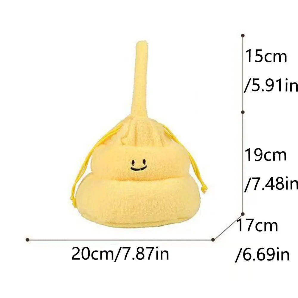 Drawstring Cartoon Poop Shape Handbag Large Capacity Fluffy Funny Plush Shoulder Bag Portable Multi-purpose