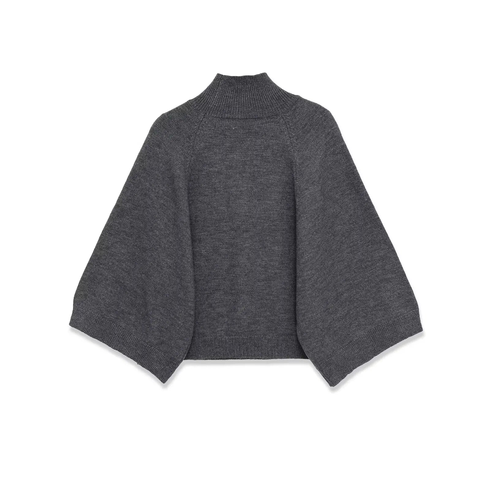 Blue Wide Sleeve Knit Pullover Women Spring 2025 Short High Neck Sweater