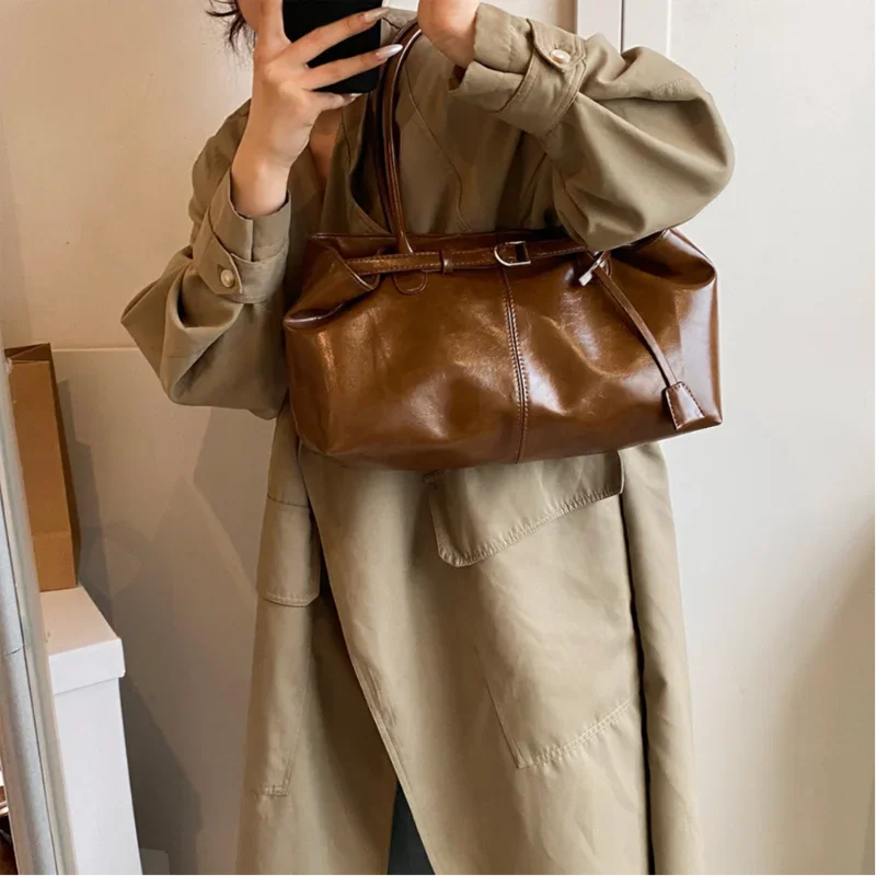 PU Leather Tote Slouchy Hobo Handbag