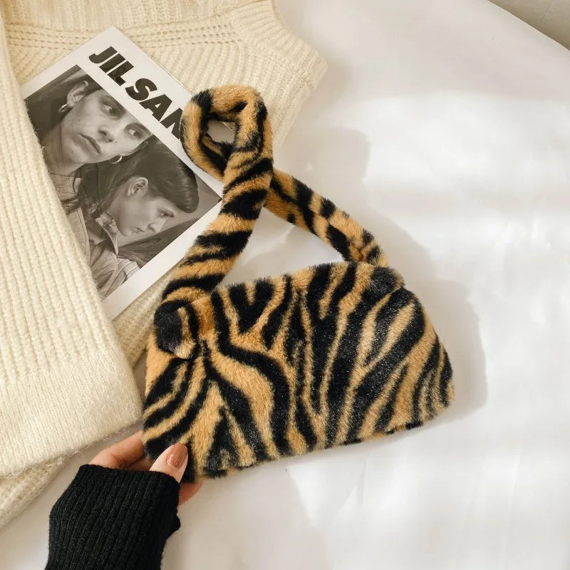 New Fluffy Totes Soft Plush Shoulder Underarm Bag Solid Color Purse Autumn Winter Handbag Women Lady Fashion Storage Pouch