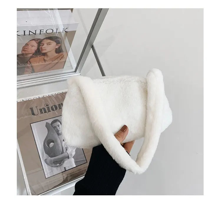 New Fluffy Totes Soft Plush Shoulder Underarm Bag Solid Color Purse Autumn Winter Handbag Women Lady Fashion Storage Pouch