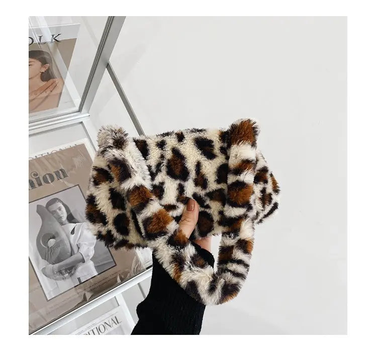 New Fluffy Totes Soft Plush Shoulder Underarm Bag Solid Color Purse Autumn Winter Handbag Women Lady Fashion Storage Pouch