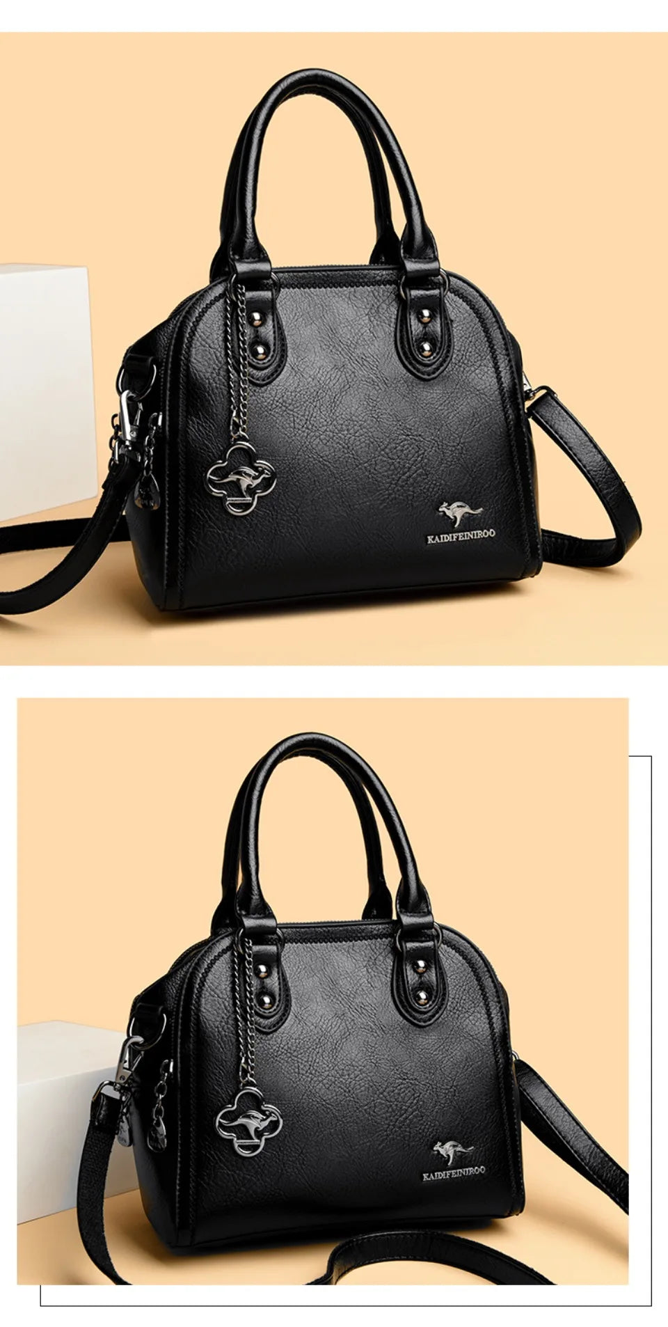 Genuine Kangaroo Brand Soft Pu Leather Hand Bag Small Handbags Women Shoulder Bags for Mother 3 Layers Tote Commuting Bag Summer