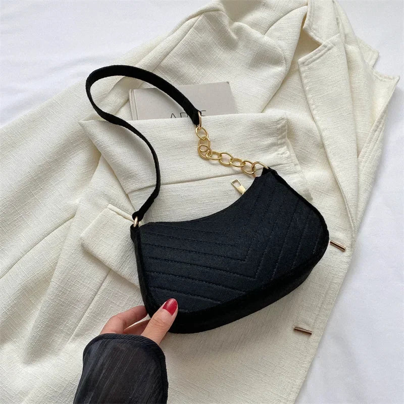 Felt Mini Shoulder Bags for Women Underarm Bags Texture Solid Color Casual Handbags Female Light Crossbody Bags
