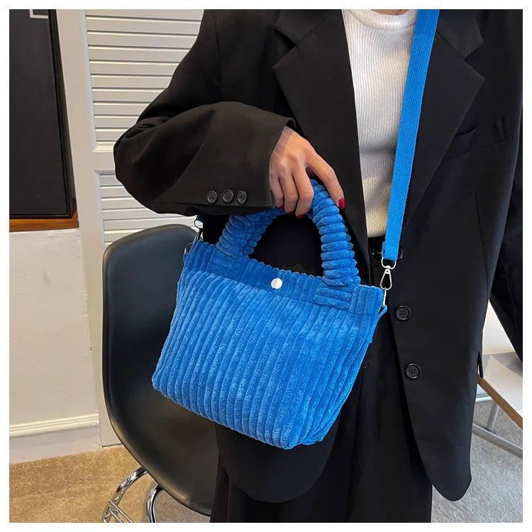 2025 Trend New Handbags Niche Versatile Bucket Shoulder Bags Fashion Corduroy Women's Bag Female Nylon Button Crossbody Bags
