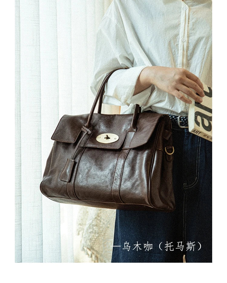 designer handmade genuine leather women large-capacity handbag fashion vintage cowhide multifunctional shoulder crossbody bag