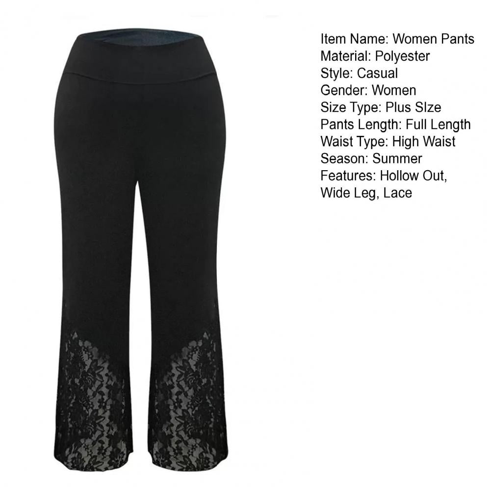 Wide Leg Flower Embroidery Women Pants High Waist Loose See-through Lace Patchwork Summer Pants Female Vintage