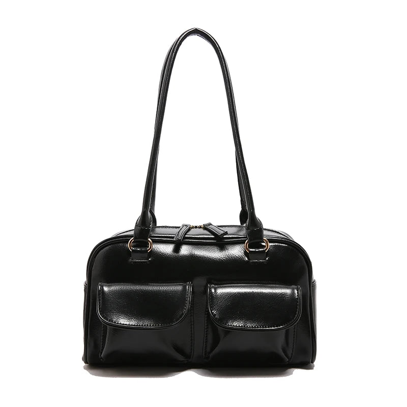 Vintage/Business Shoulder Pu Leather 2 Pocket Chic Female Underarm Bag
